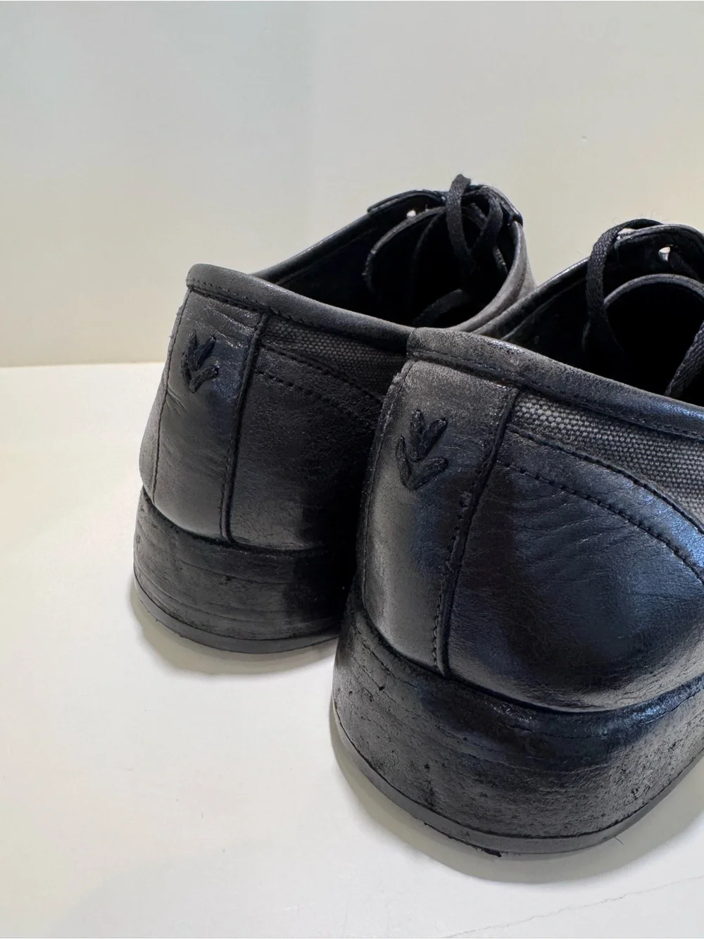 John Varvatos Black Leather Derby Shoes